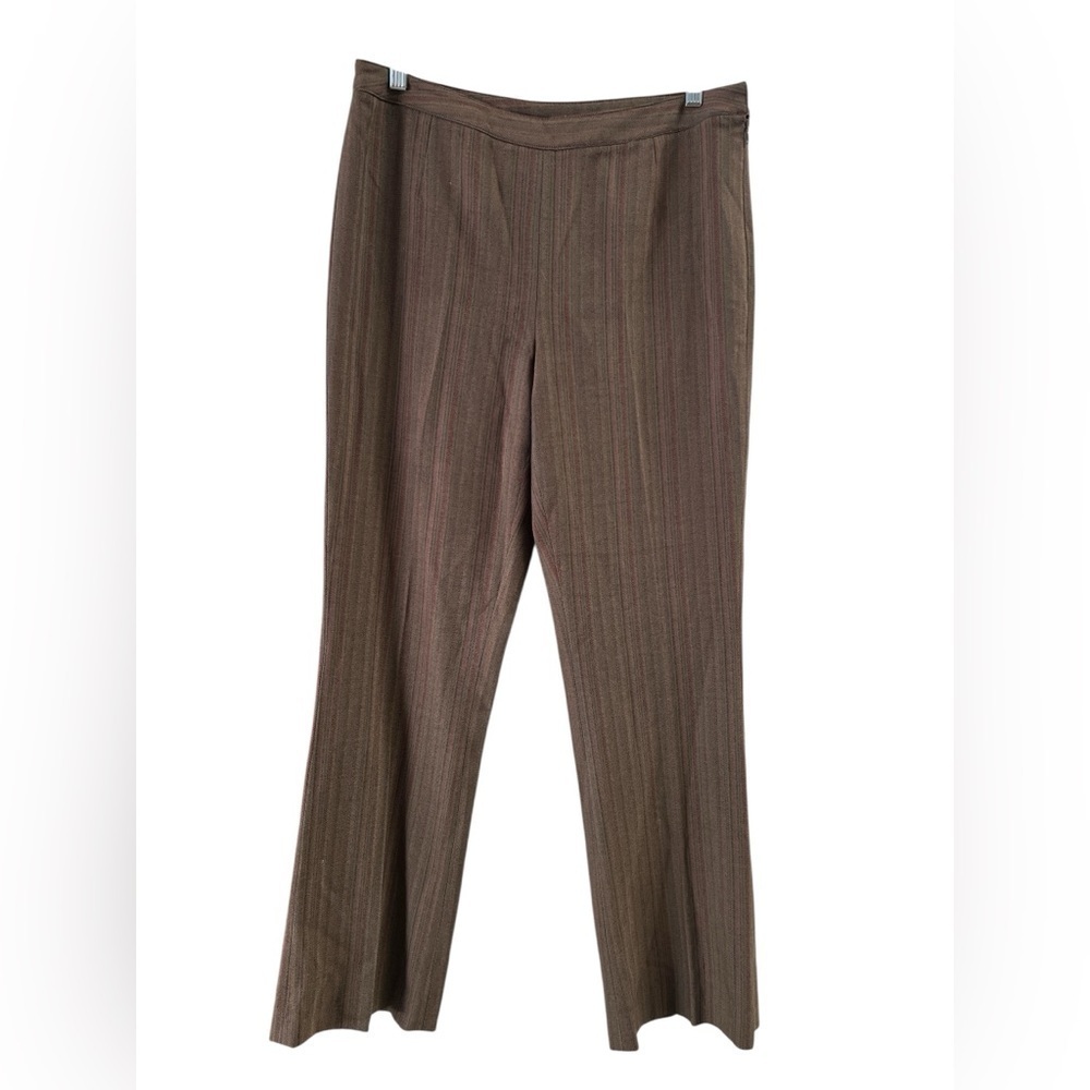 Alfani brown striped straight leg high rise trouser dress pants